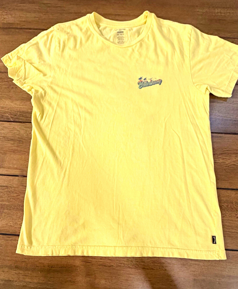 Billabong Wave Washed Yellow Graphic Logo Crew Neck Short Sleeve Tee Men's M
